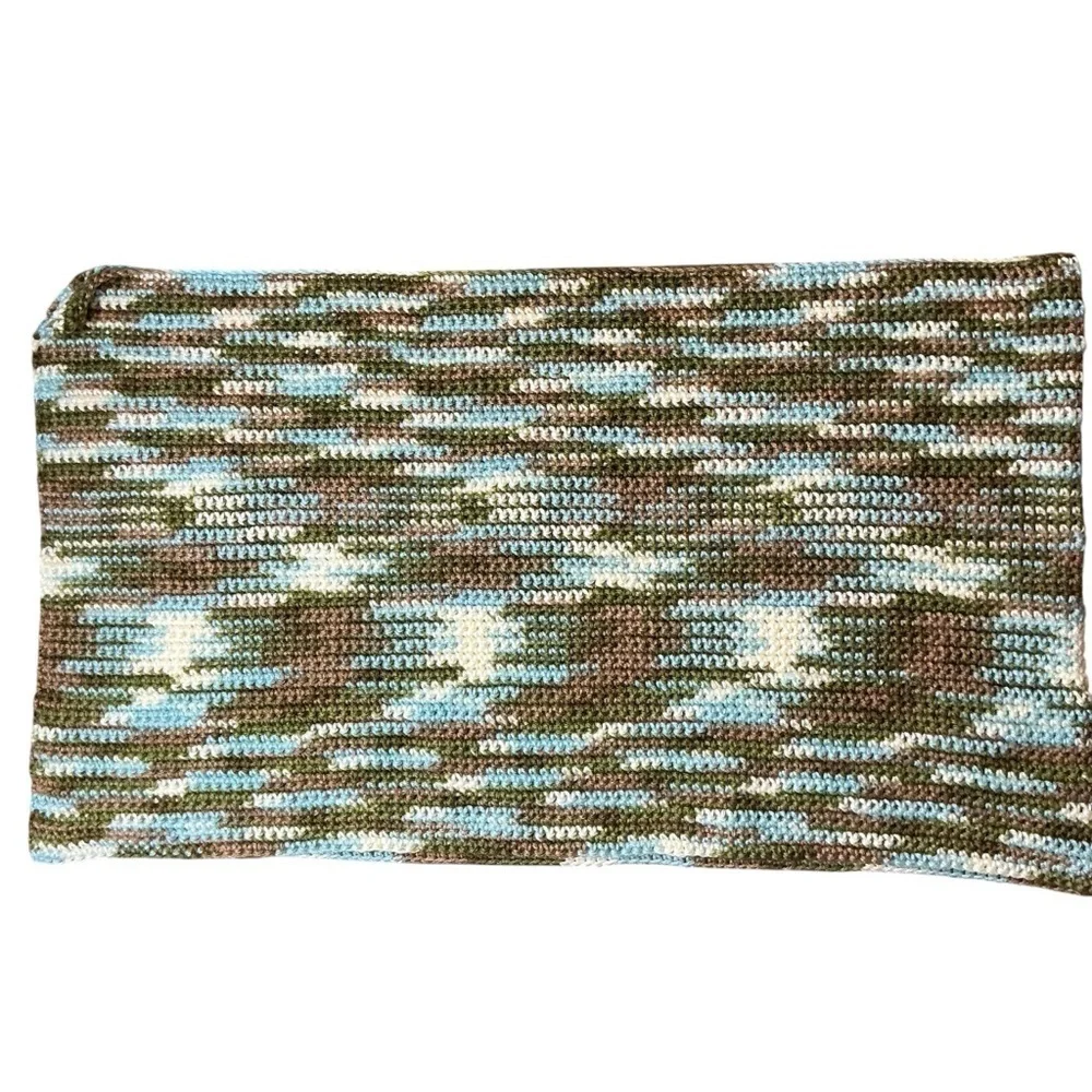 Handcrafted Crochet Wide Scarf Wrap White Green Brown Cold Weather Knit Handmade